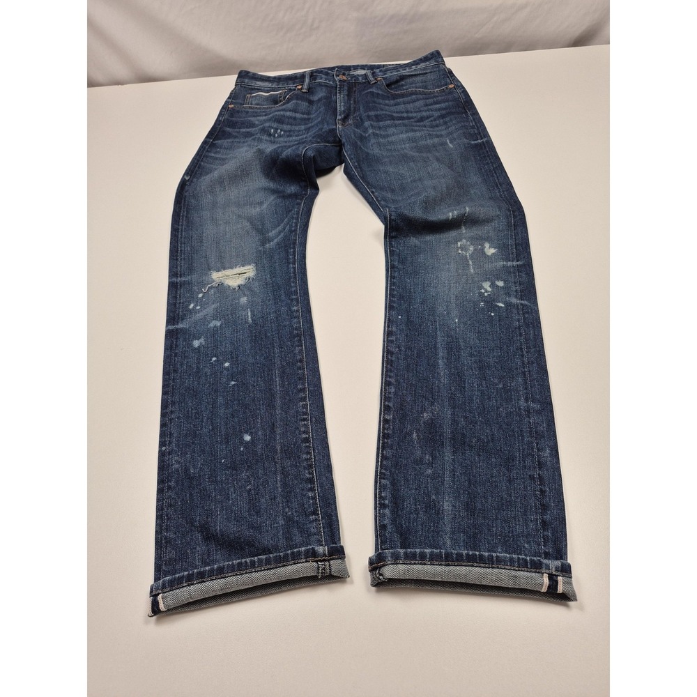 Bonobos Stretch Selvage Jeans Mens 32x32 Blue Slim Cuffed Distressed